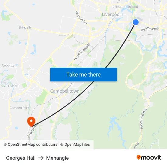 Georges Hall to Menangle map