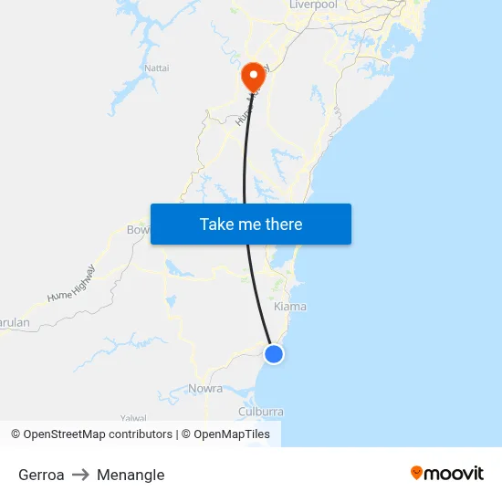 Gerroa to Menangle map