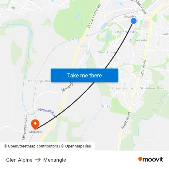 Glen Alpine to Menangle map