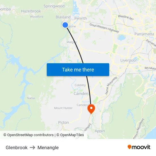 Glenbrook to Menangle map