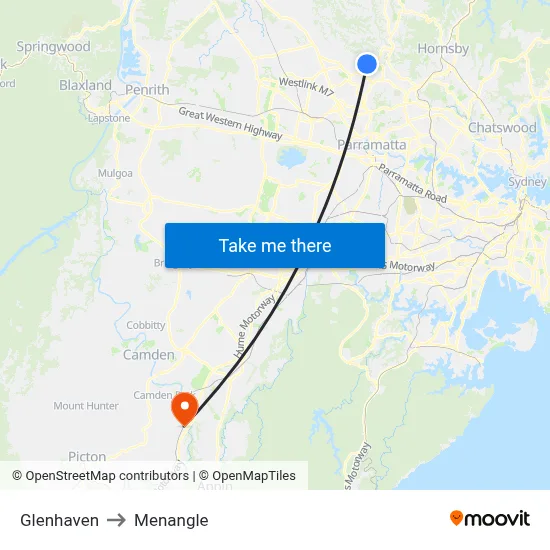 Glenhaven to Menangle map