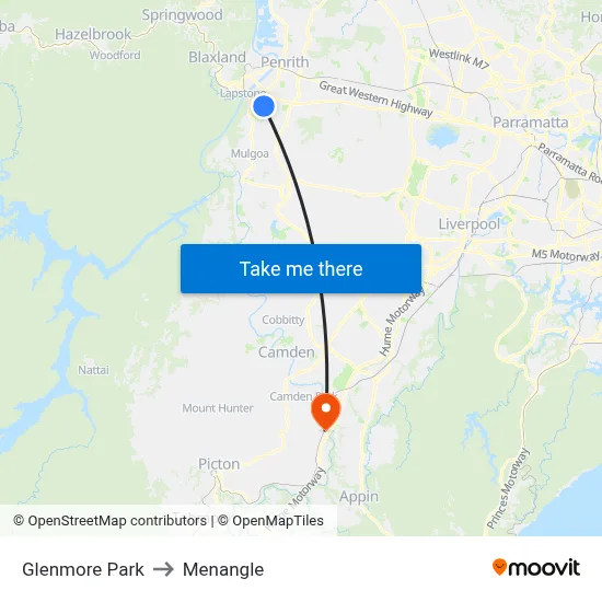 Glenmore Park to Menangle map