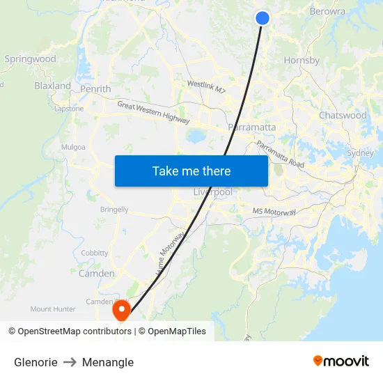 Glenorie to Menangle map