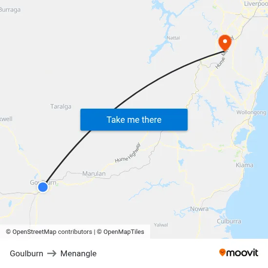 Goulburn to Menangle map