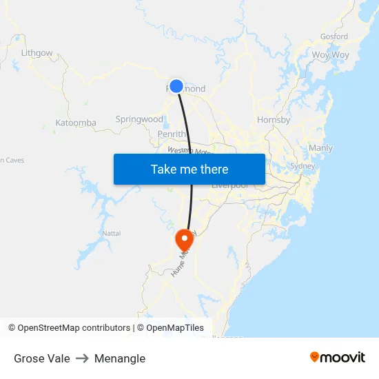 Grose Vale to Menangle map
