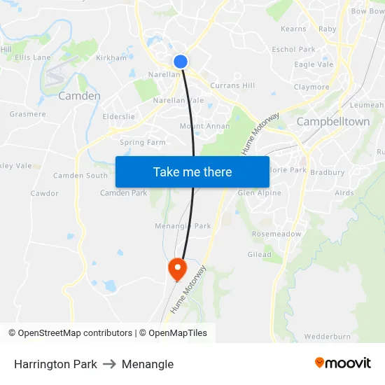 Harrington Park to Menangle map