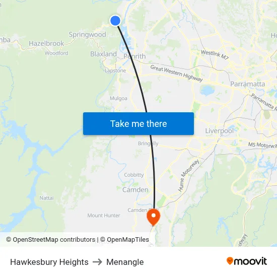 Hawkesbury Heights to Menangle map