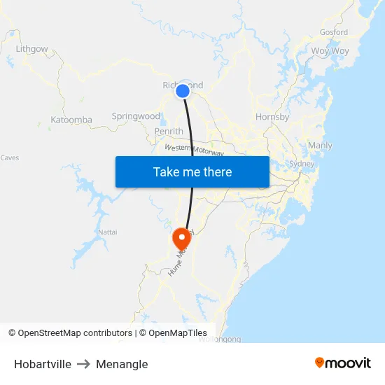Hobartville to Menangle map