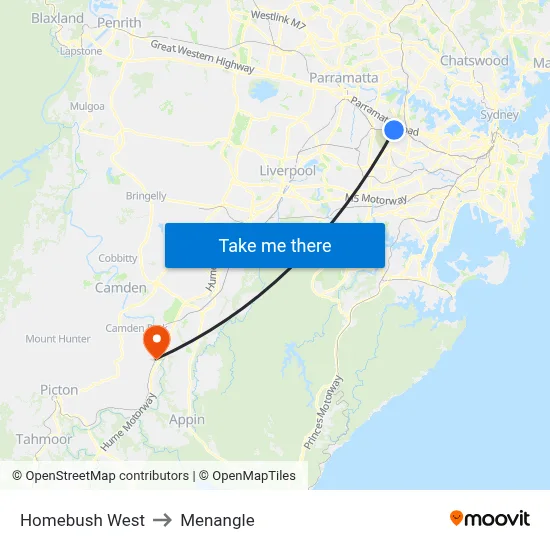 Homebush West to Menangle map