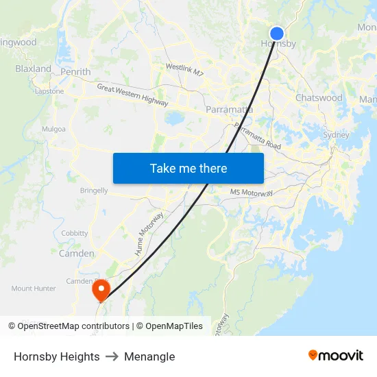 Hornsby Heights to Menangle map