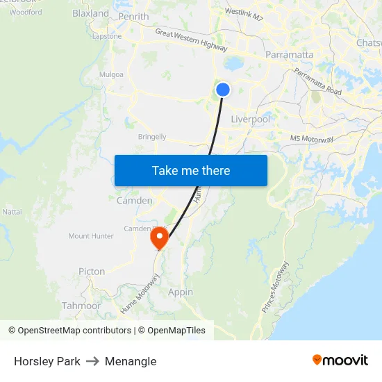 Horsley Park to Menangle map