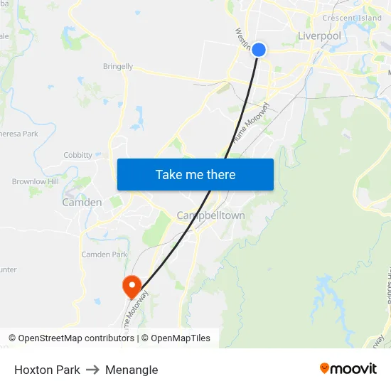 Hoxton Park to Menangle map