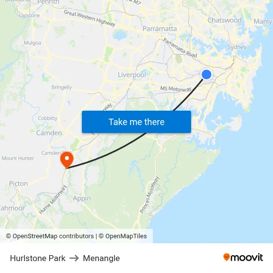 Hurlstone Park to Menangle map