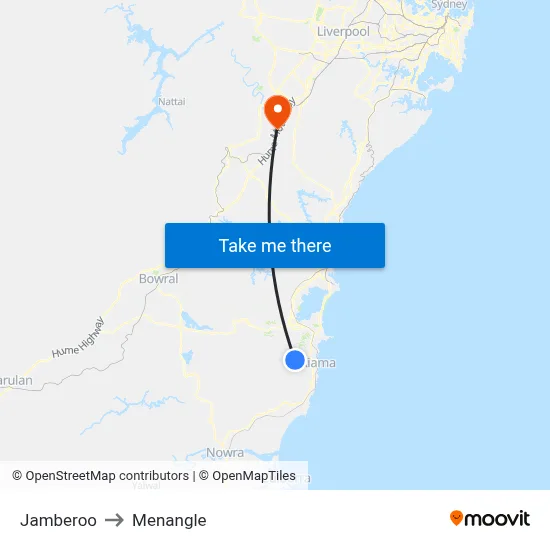 Jamberoo to Menangle map