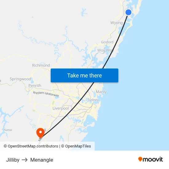 Jilliby to Menangle map