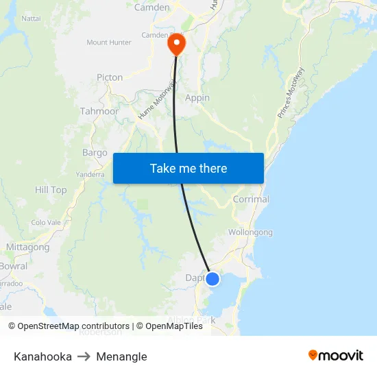 Kanahooka to Menangle map