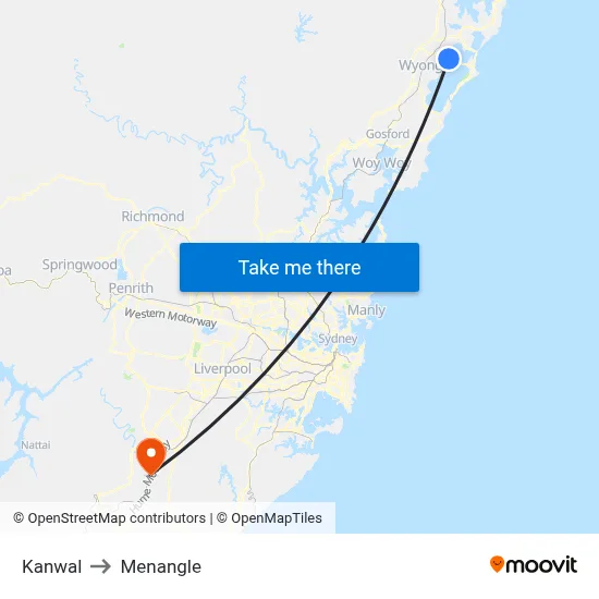 Kanwal to Menangle map