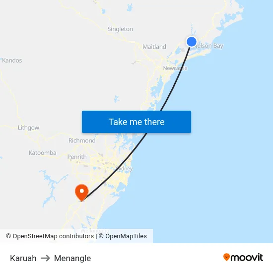 Karuah to Menangle map