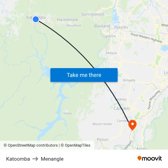 Katoomba to Menangle map