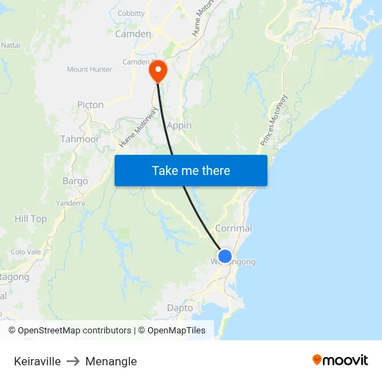 Keiraville to Menangle map