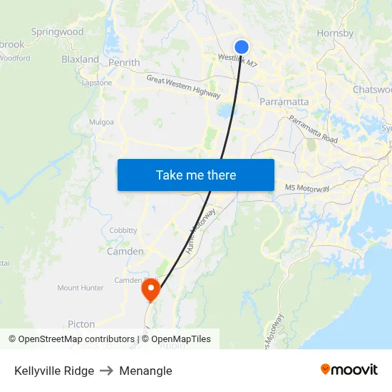 Kellyville Ridge to Menangle map