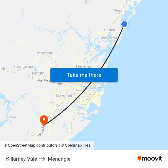 Killarney Vale to Menangle map