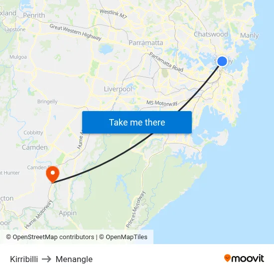 Kirribilli to Menangle map