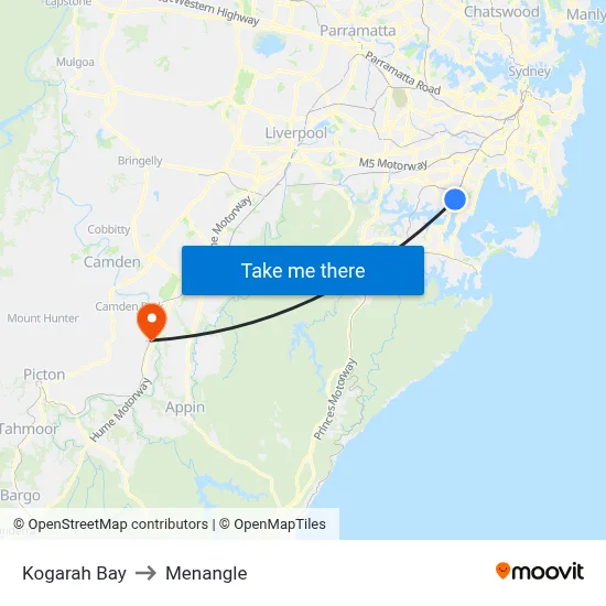 Kogarah Bay to Menangle map
