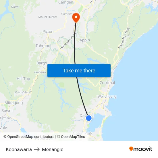 Koonawarra to Menangle map