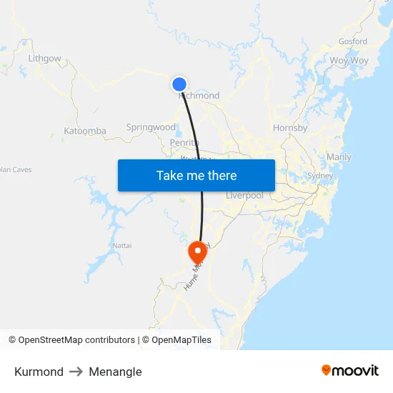 Kurmond to Menangle map