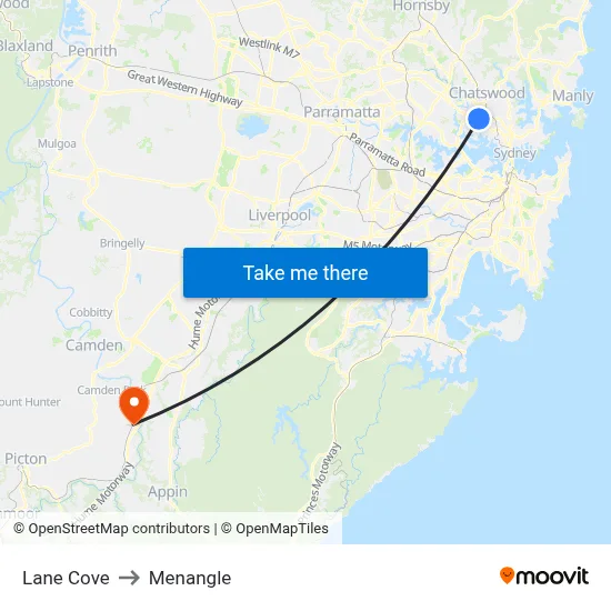 Lane Cove to Menangle map
