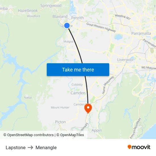 Lapstone to Menangle map