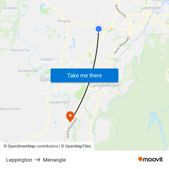 Leppington to Menangle map