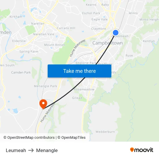 Leumeah to Menangle map