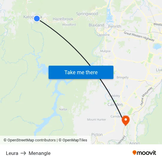 Leura to Menangle map
