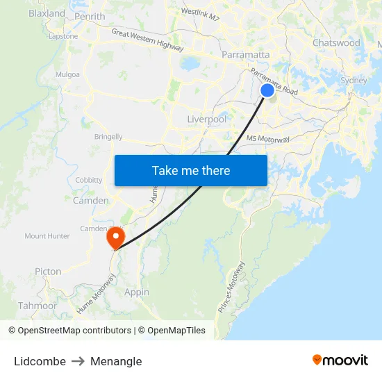Lidcombe to Menangle map