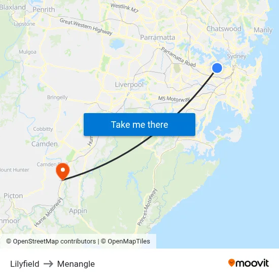 Lilyfield to Menangle map