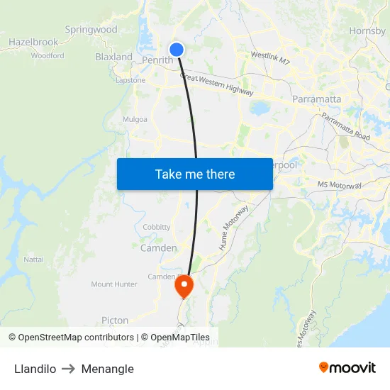 Llandilo to Menangle map