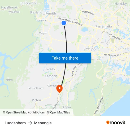 Luddenham to Menangle map