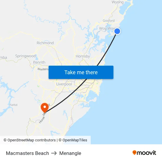 Macmasters Beach to Menangle map