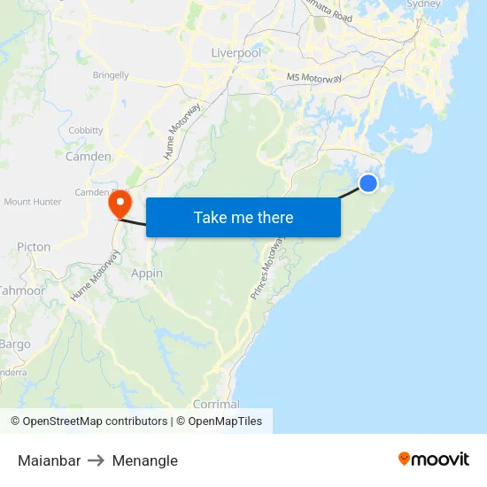 Maianbar to Menangle map
