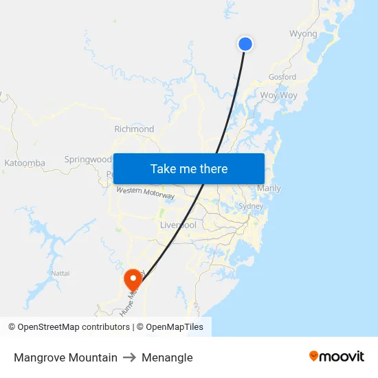 Mangrove Mountain to Menangle map