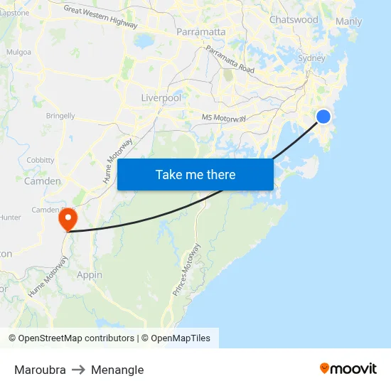 Maroubra to Menangle map