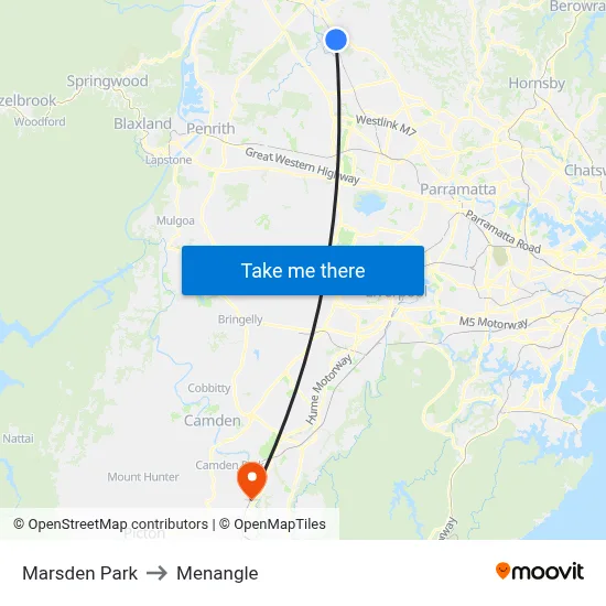 Marsden Park to Menangle map