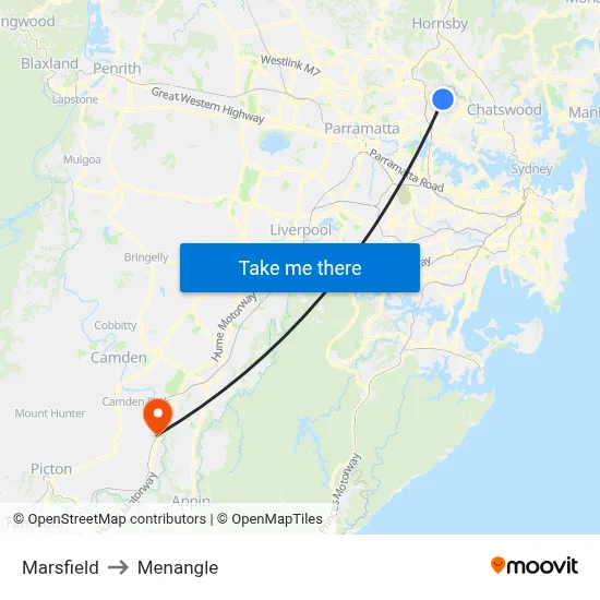 Marsfield to Menangle map