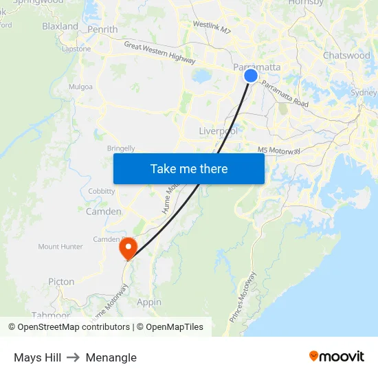 Mays Hill to Menangle map