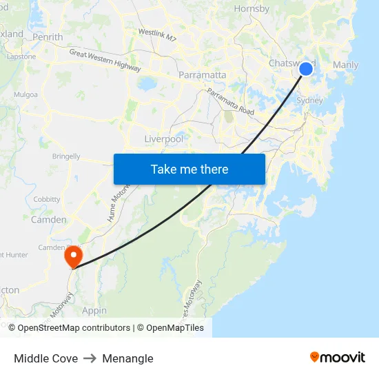 Middle Cove to Menangle map