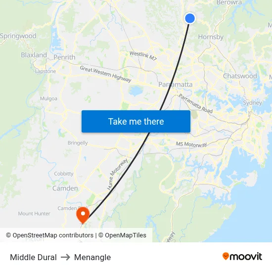 Middle Dural to Menangle map