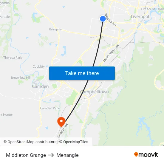 Middleton Grange to Menangle map