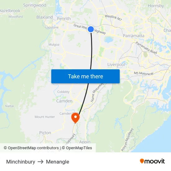 Minchinbury to Menangle map